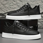 Marcello - Men's Lace-Up Leather Sneakers with Side Zip