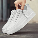 Marcello - Men's Lace-Up Leather Sneakers with Side Zip