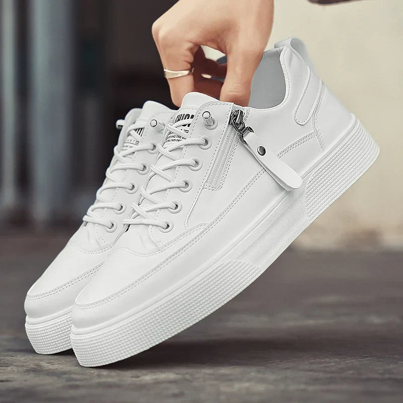 Marcello - Men's Lace-Up Leather Sneakers with Side Zip