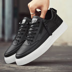 Marcello - Men's Lace-Up Leather Sneakers with Side Zip