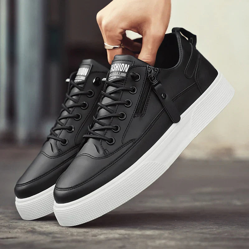 Marcello - Men's Lace-Up Leather Sneakers with Side Zip