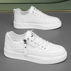 Marcello - Men's Lace-Up Leather Sneakers with Side Zip