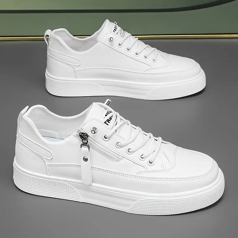 Marcello - Men's Lace-Up Leather Sneakers with Side Zip