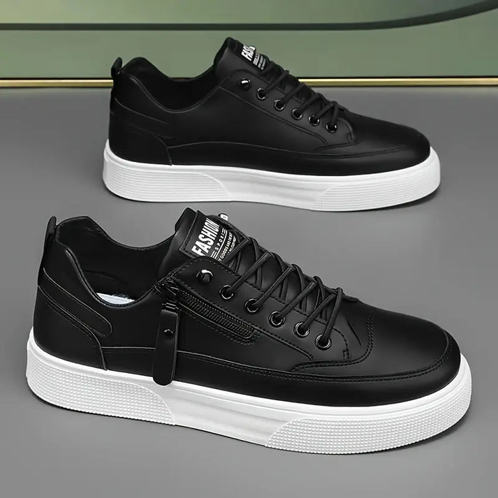 Marcello - Men's Lace-Up Leather Sneakers with Side Zip