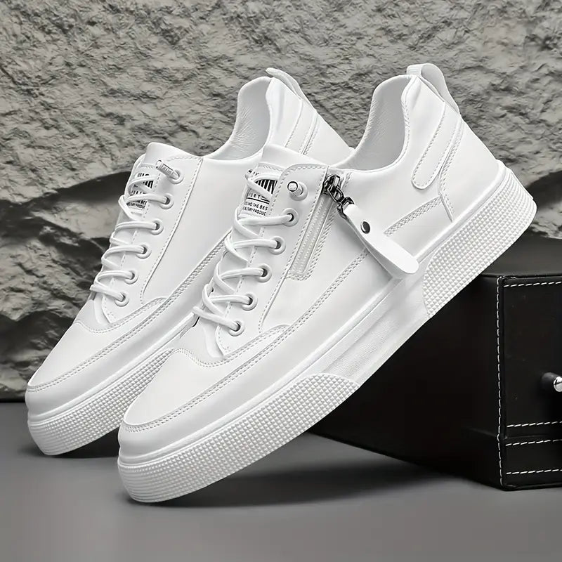 Marcello - Men's Lace-Up Leather Sneakers with Side Zip