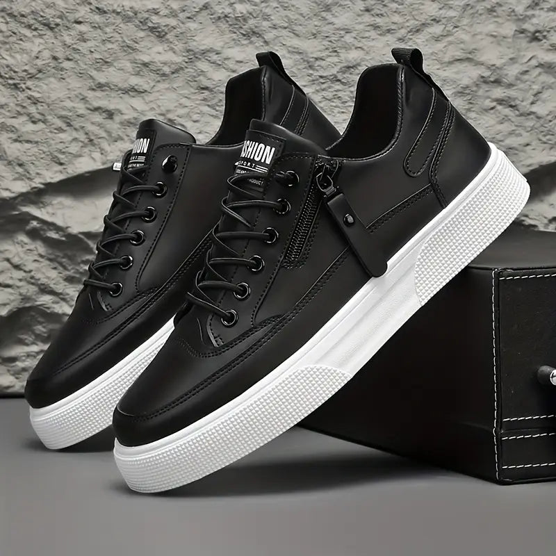 Marcello - Men's Lace-Up Leather Sneakers with Side Zip
