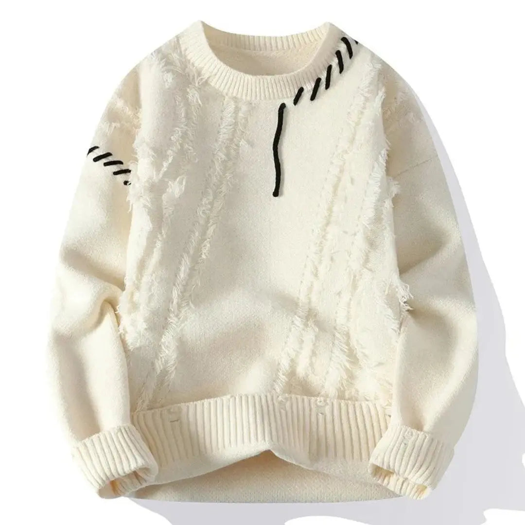 Marcellus - Men's Shredded Patchwork Crewneck Sweater