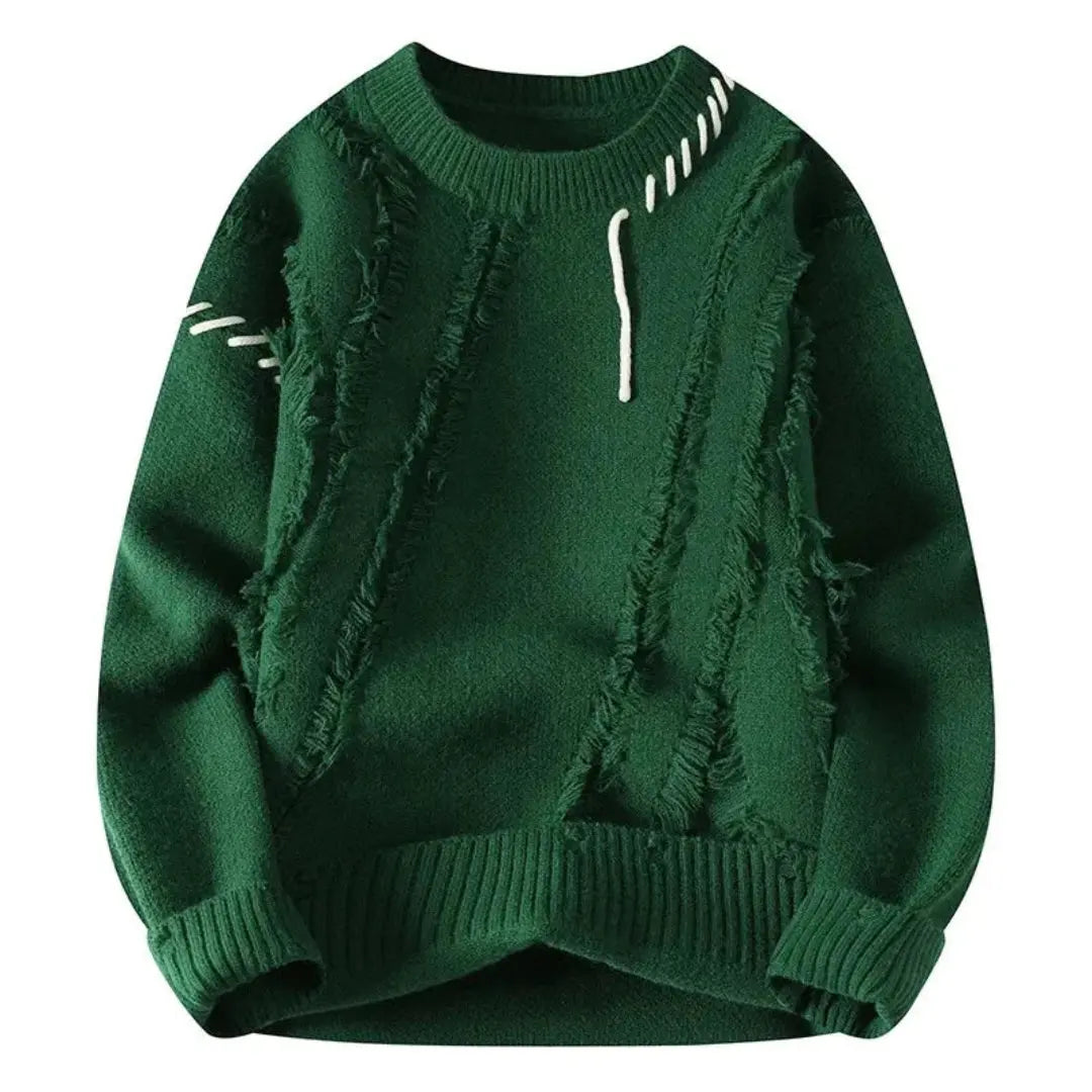 Marcellus - Men's Shredded Patchwork Crewneck Sweater