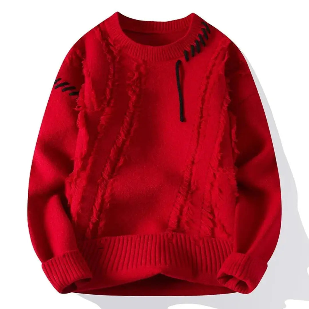 Marcellus - Men's Shredded Patchwork Crewneck Sweater