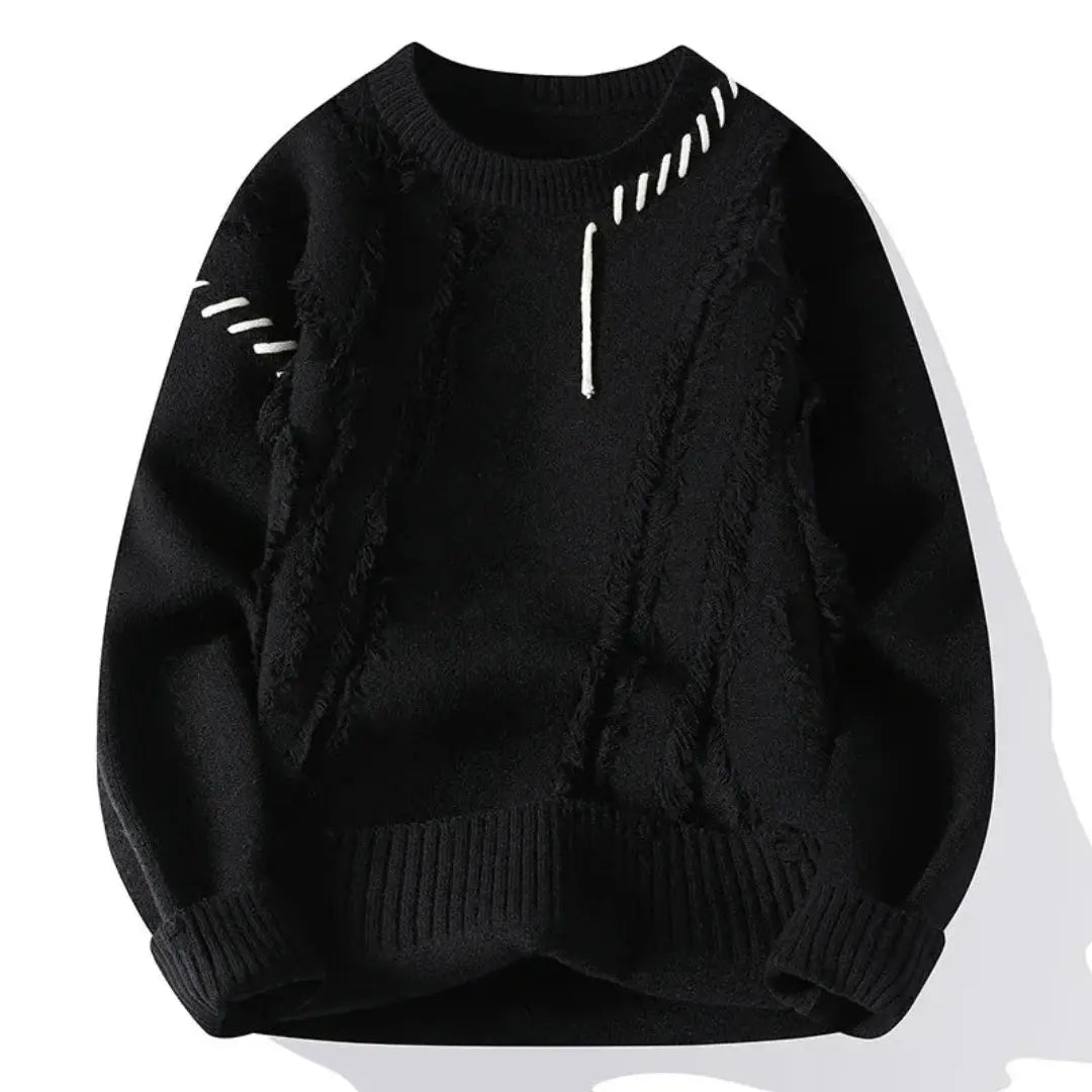 Marcellus - Men's Shredded Patchwork Crewneck Sweater