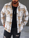 Marcus - Men's Plaid Lapel Shirt Jacket with Button Closure