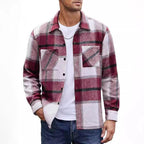 Marcus - Men's Plaid Lapel Shirt Jacket with Button Closure