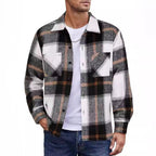 Marcus - Men's Plaid Lapel Shirt Jacket with Button Closure
