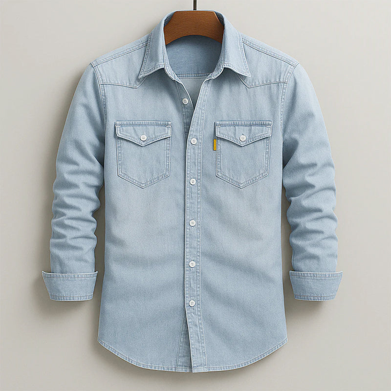Mark - Men's Long-Sleeve Denim Shirt with Flap Pockets
