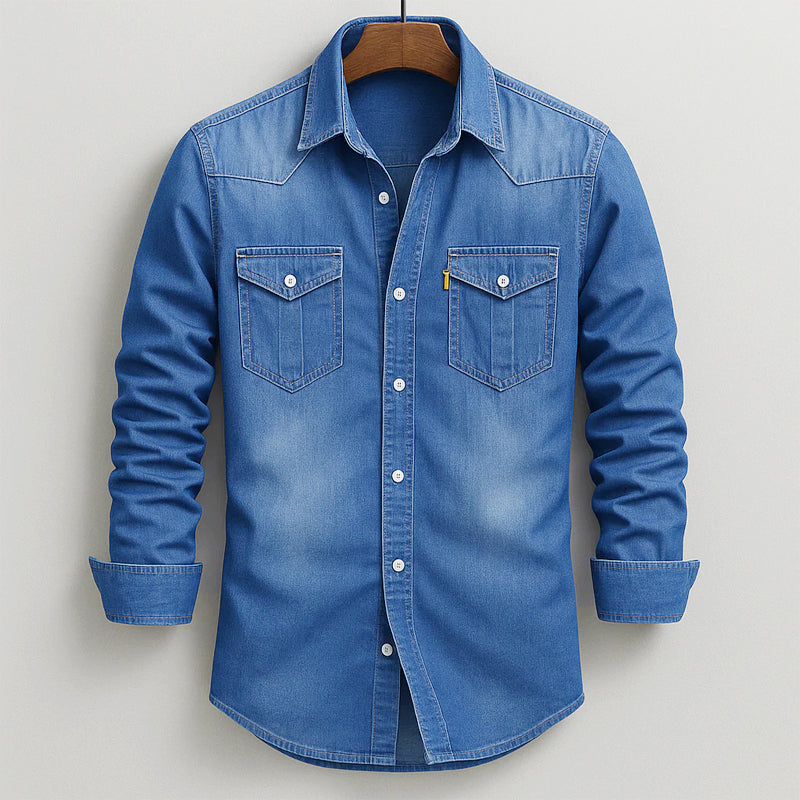 Mark - Men's Long-Sleeve Denim Shirt with Flap Pockets