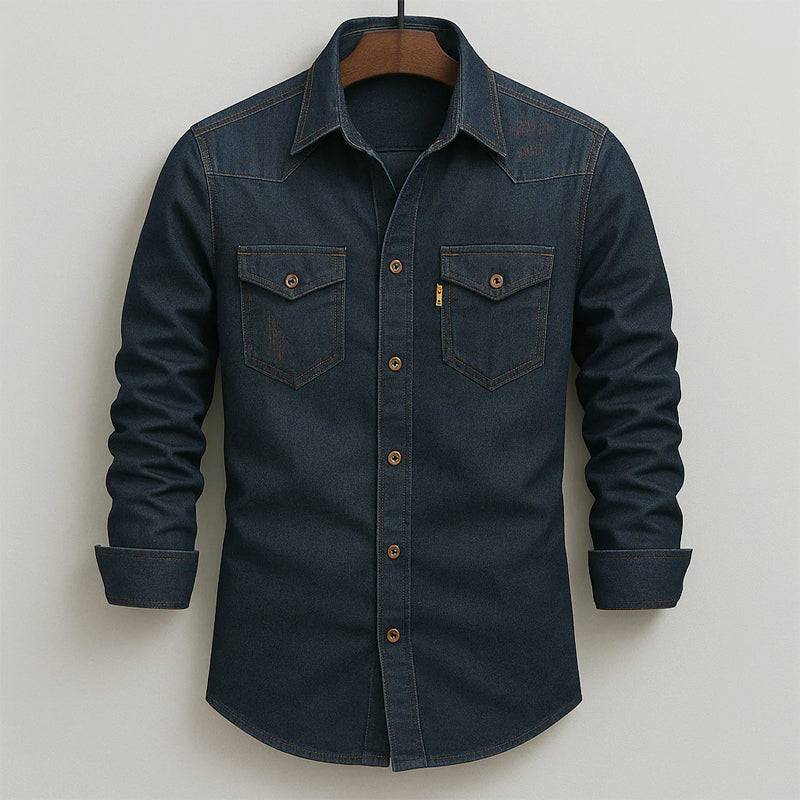 Mark - Men's Long-Sleeve Denim Shirt with Flap Pockets