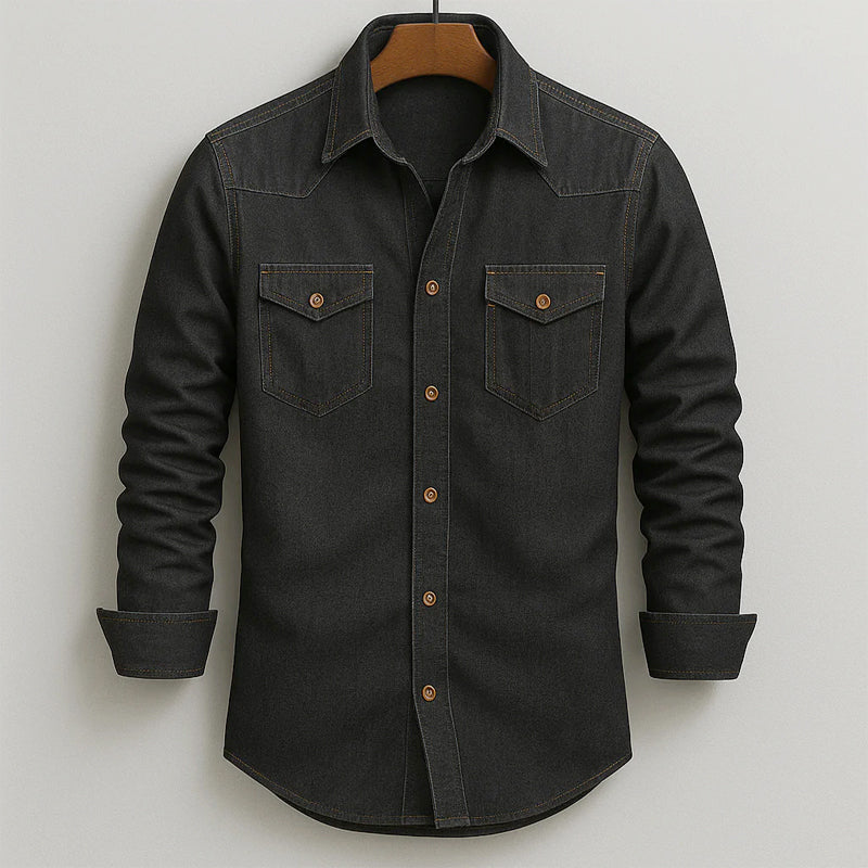 Mark - Men's Long-Sleeve Denim Shirt with Flap Pockets