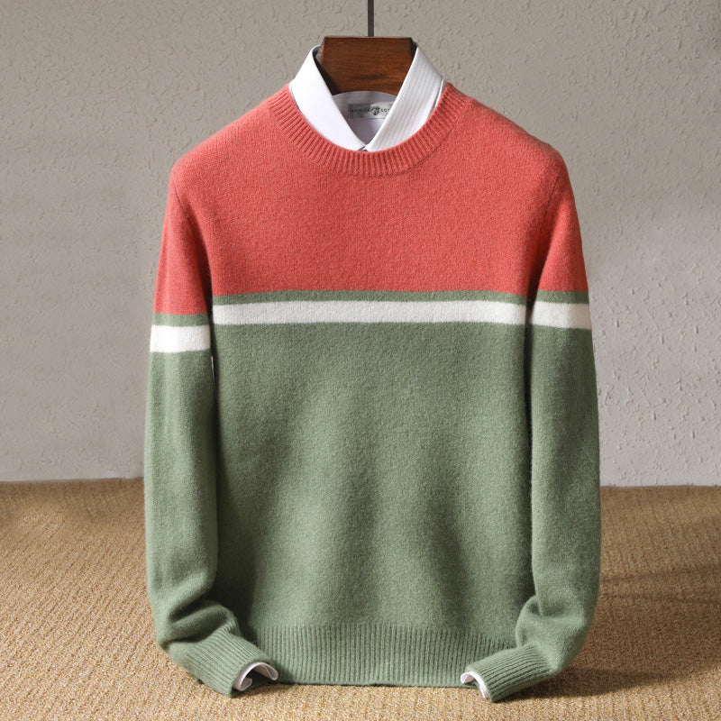 Matteo - Men's Striped Colorblock Crew Neck Sweater