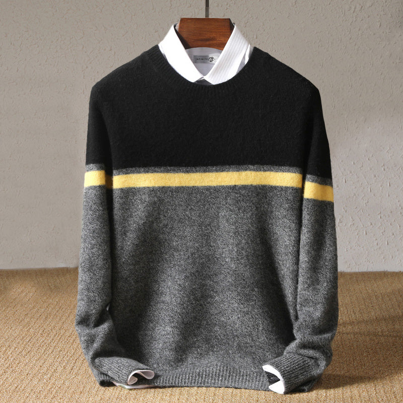 Matteo - Men's Striped Colorblock Crew Neck Sweater