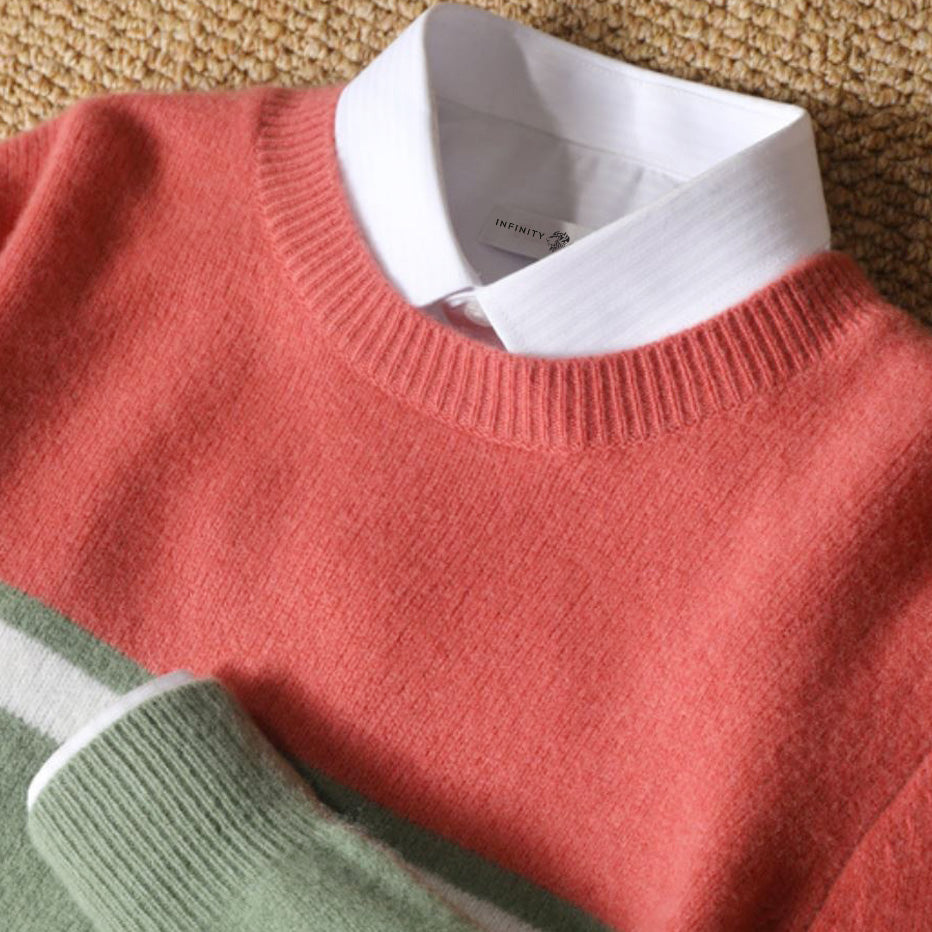 Matteo - Men's Striped Colorblock Crew Neck Sweater