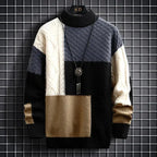 Mattheo - Men's Multi-Texture Crewneck Sweater with Patchwork Blocking