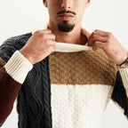 Mattheo - Men's Multi-Texture Crewneck Sweater with Patchwork Blocking