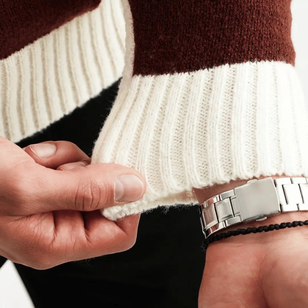 Mattheo - Men's Multi-Texture Crewneck Sweater with Patchwork Blocking