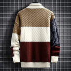 Mattheo - Men's Multi-Texture Crewneck Sweater with Patchwork Blocking