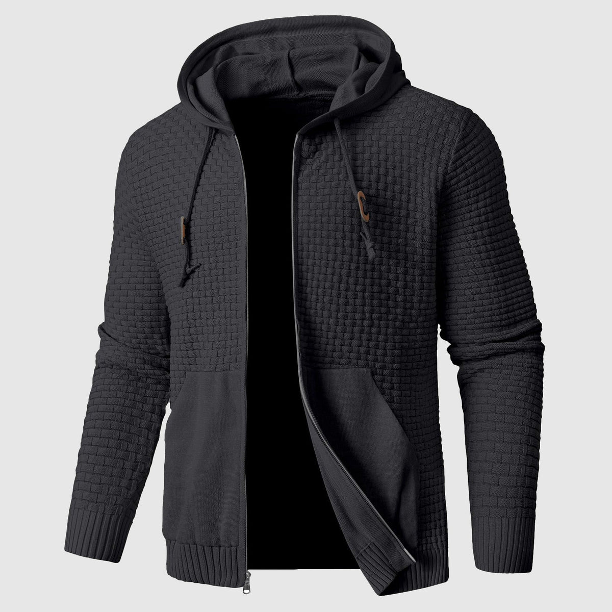 Matthias - Men's Textured Zip Hoodie with Kangaroo Pocket