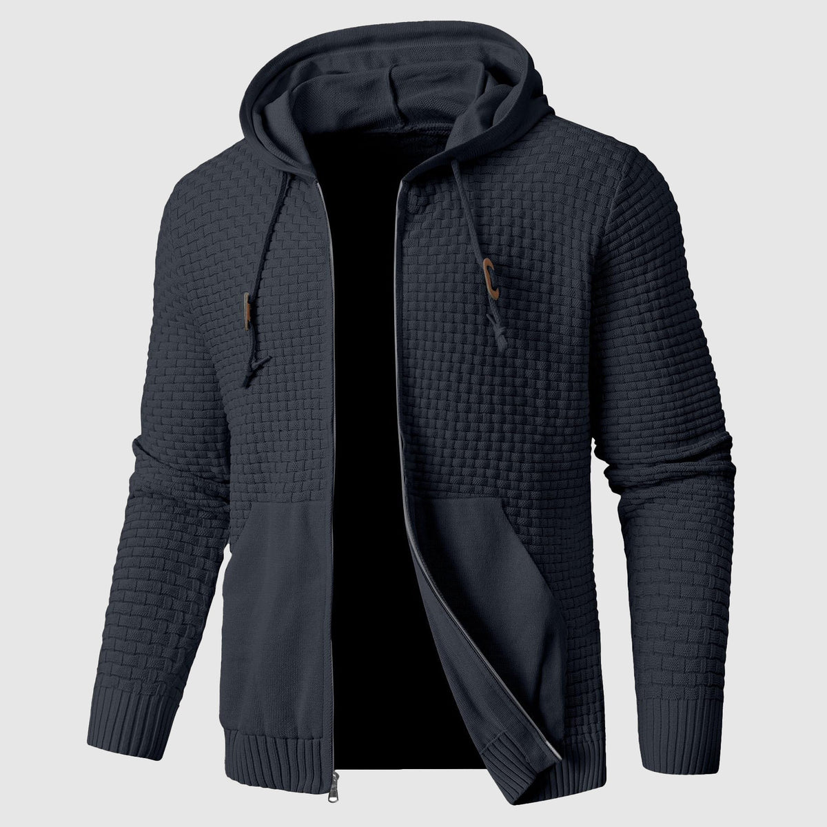 Matthias - Men's Textured Zip Hoodie with Kangaroo Pocket