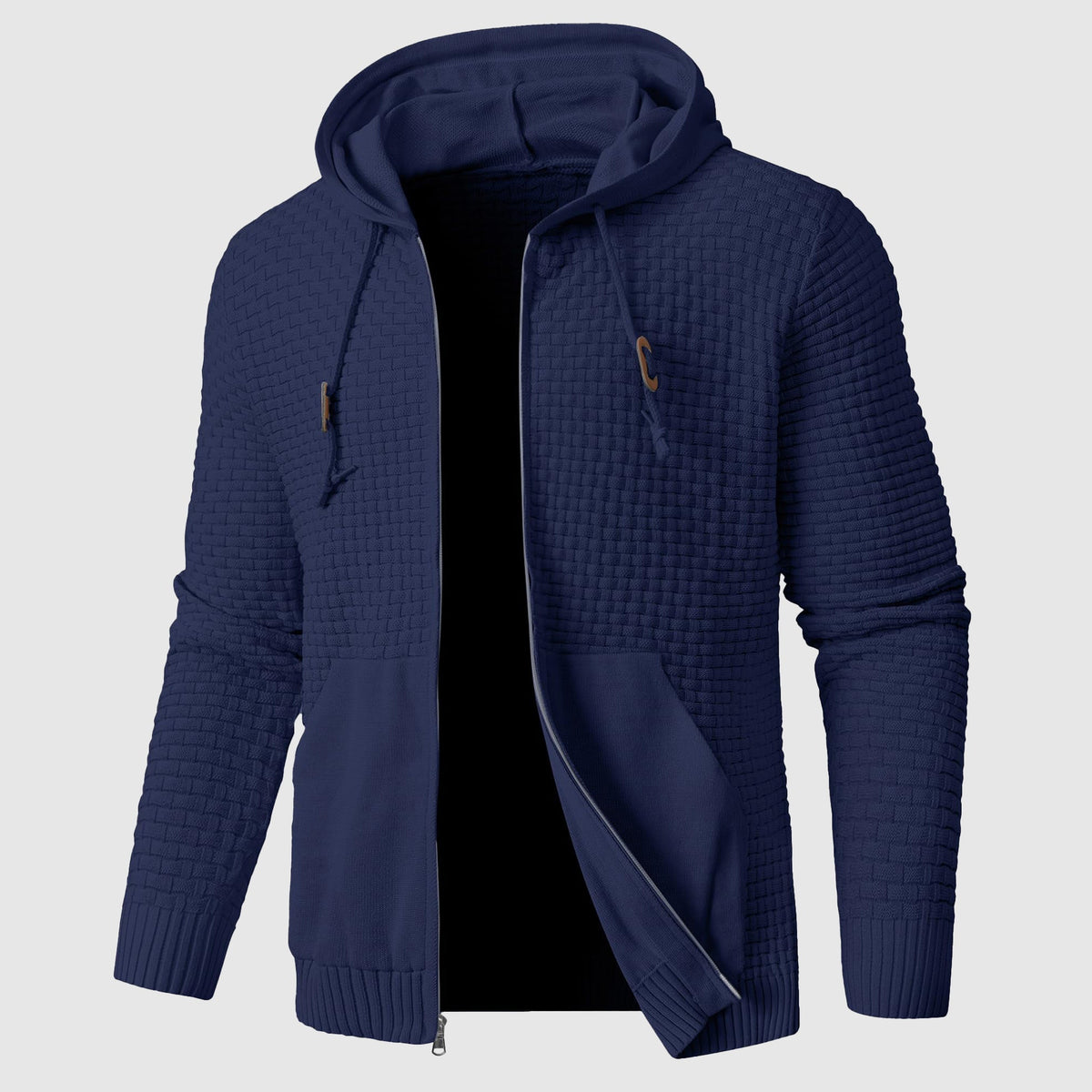 Matthias - Men's Textured Zip Hoodie with Kangaroo Pocket