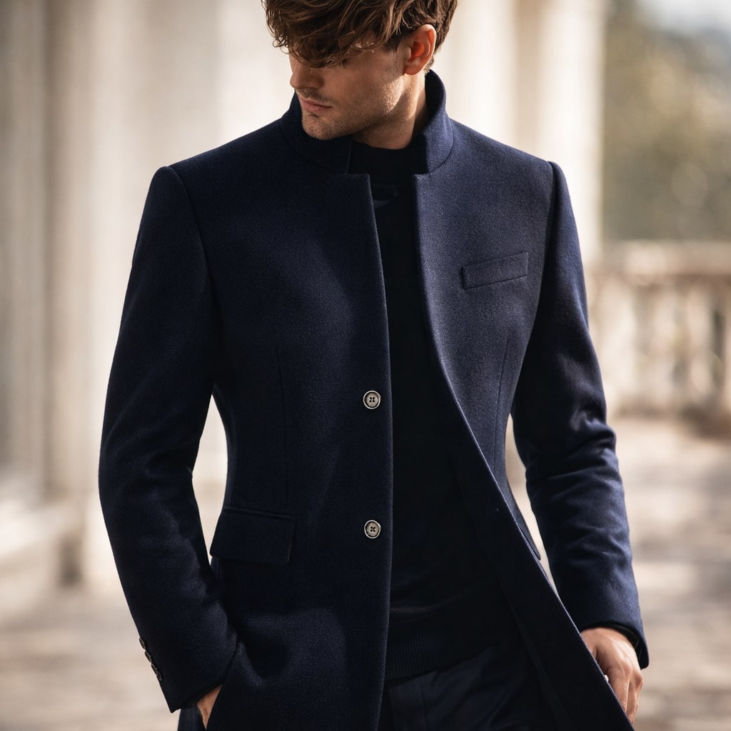 Michael - Men's Tailored Overcoat with Stand Collar