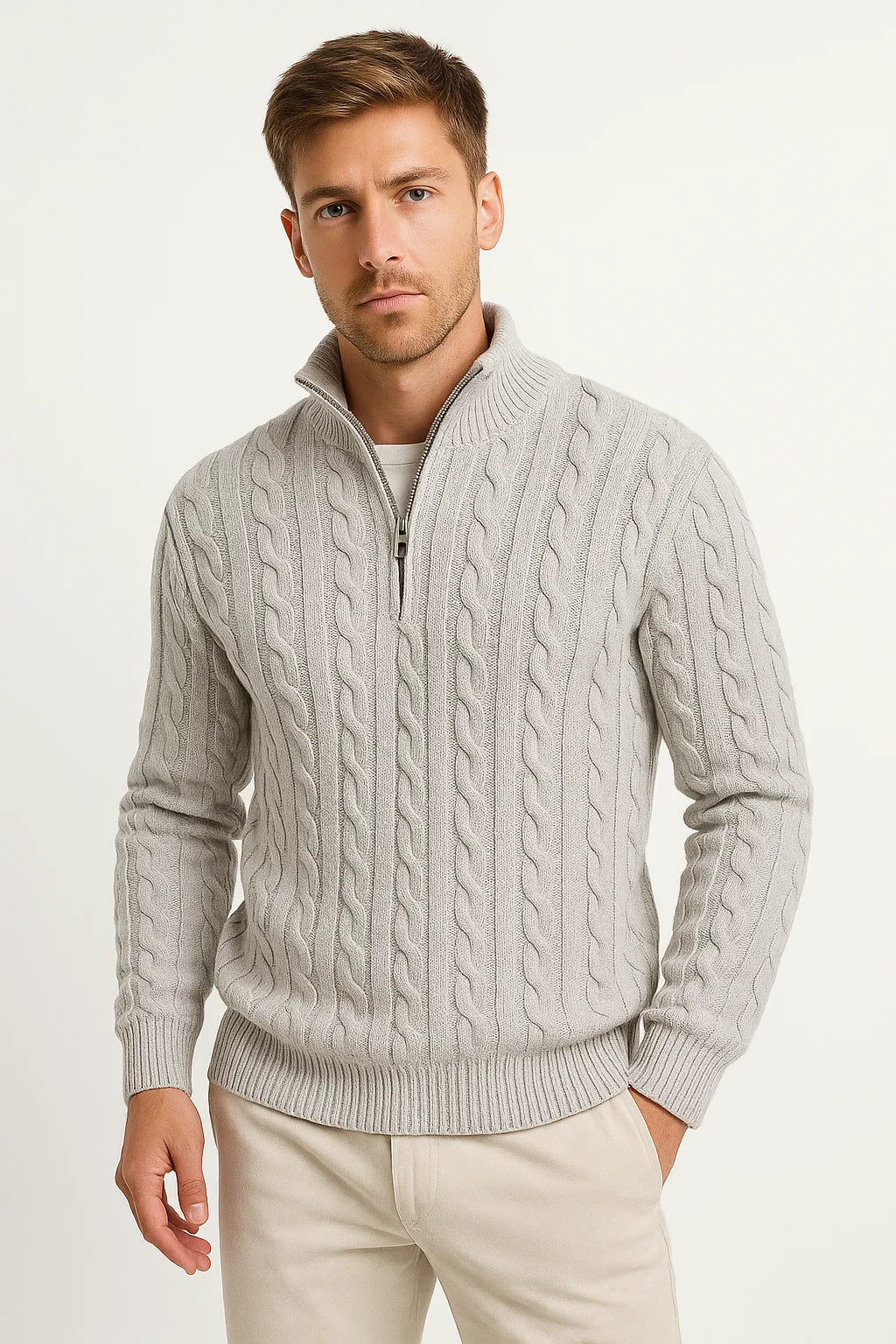 Nolan - Men's Cable-Knit Half-Zip Pullover