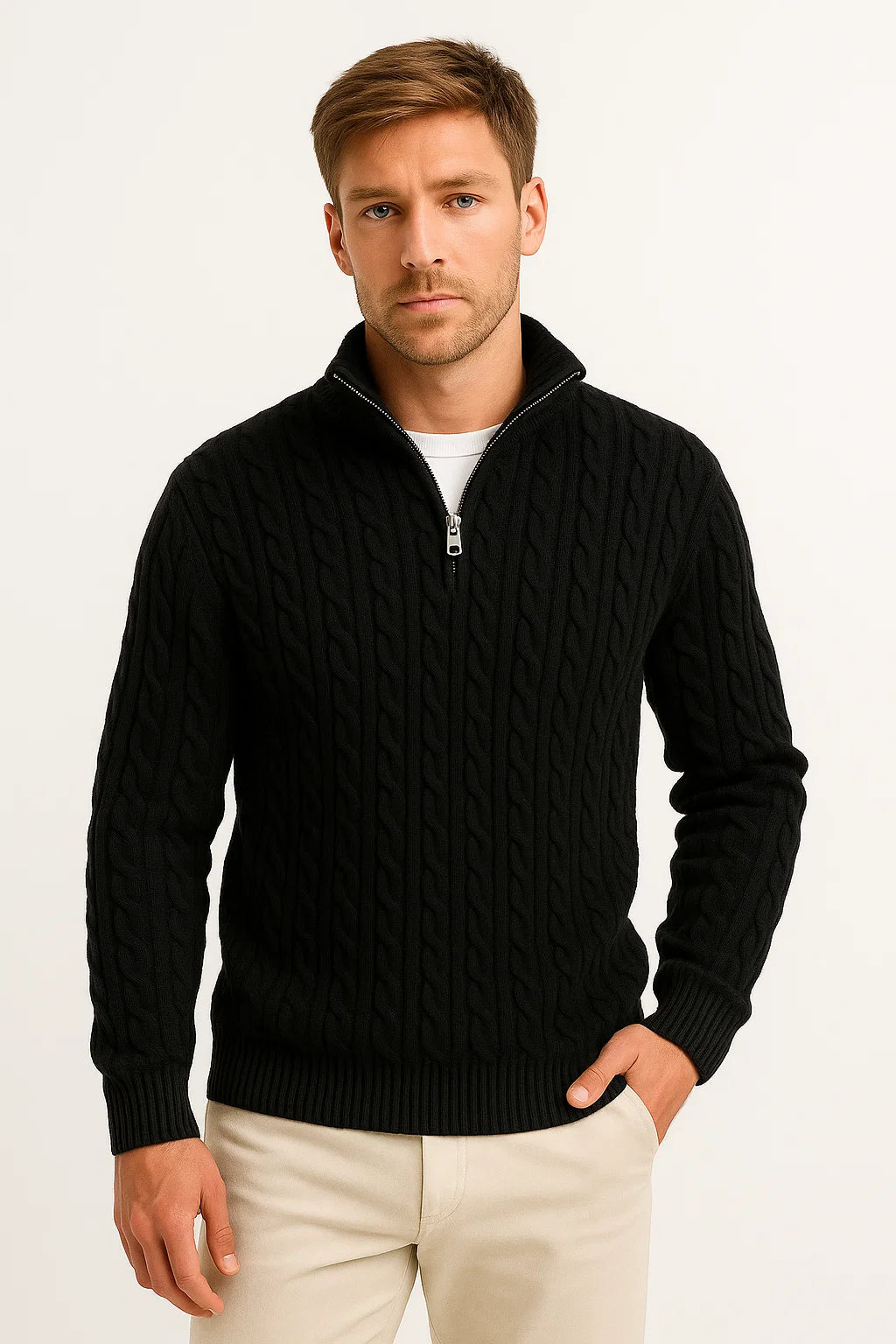 Nolan - Men's Cable-Knit Half-Zip Pullover