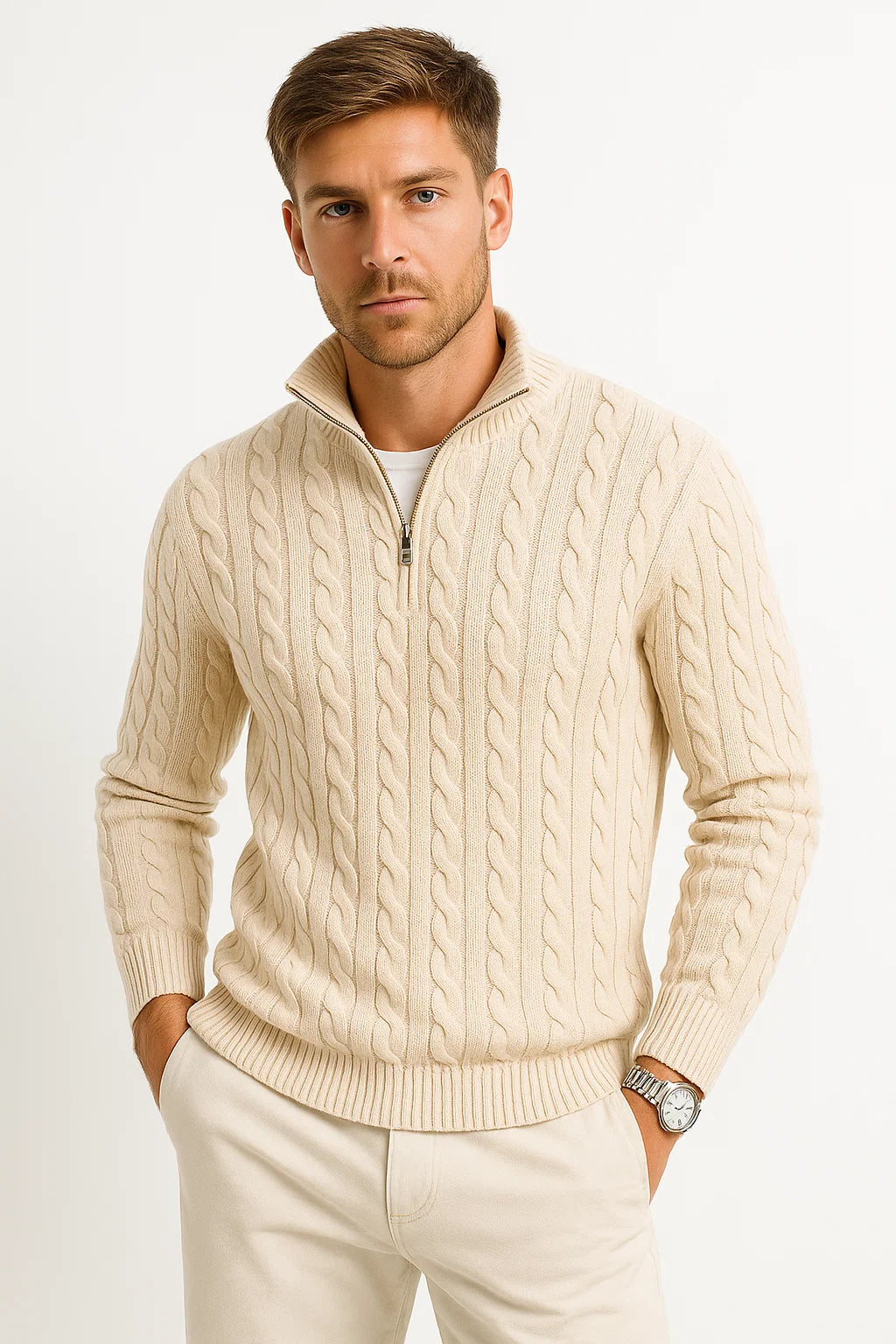 Nolan - Men's Cable-Knit Half-Zip Pullover