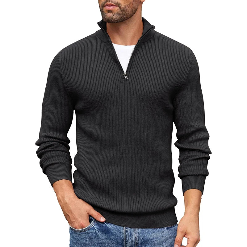 Orville - Men's Ribbed Knit Half-Zip Mock-Neck Sweater