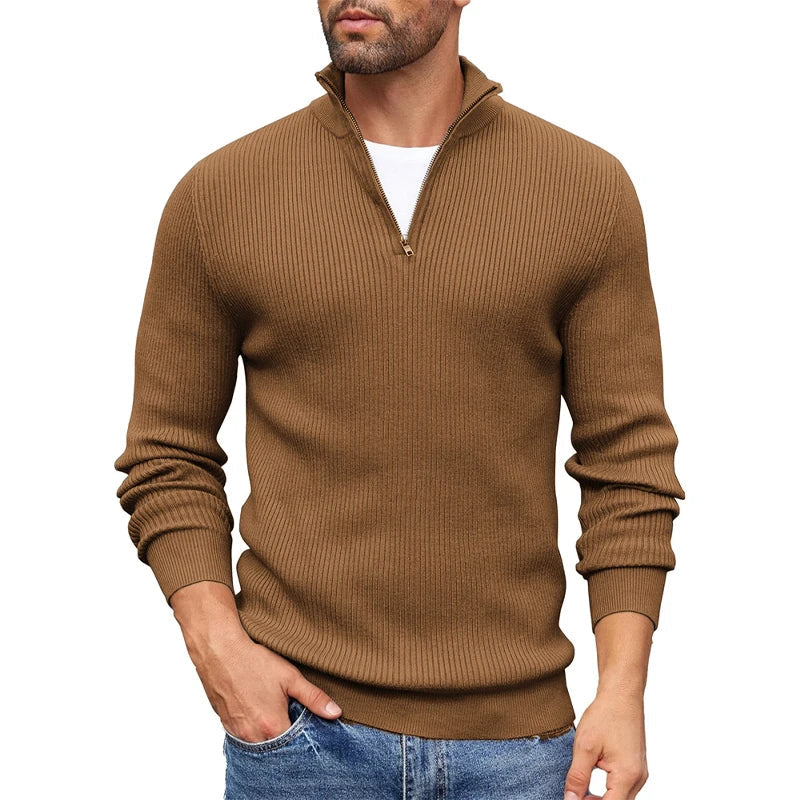 Orville - Men's Ribbed Knit Half-Zip Mock-Neck Sweater