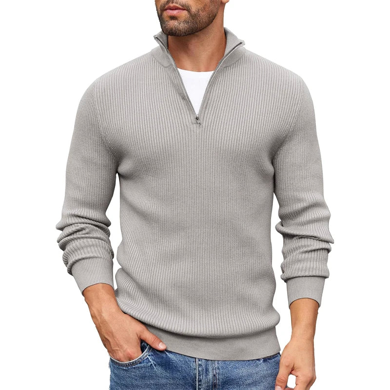 Orville - Men's Ribbed Knit Half-Zip Mock-Neck Sweater