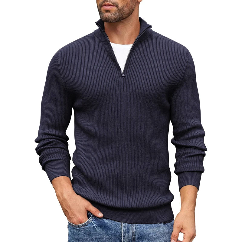 Orville - Men's Ribbed Knit Half-Zip Mock-Neck Sweater