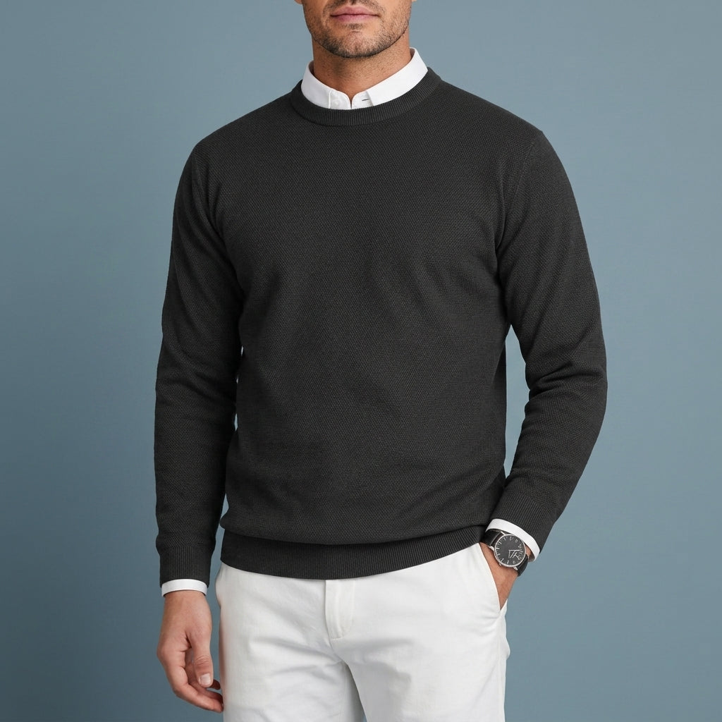 Oscar - Men's Textured Crew Neck Pullover Sweater