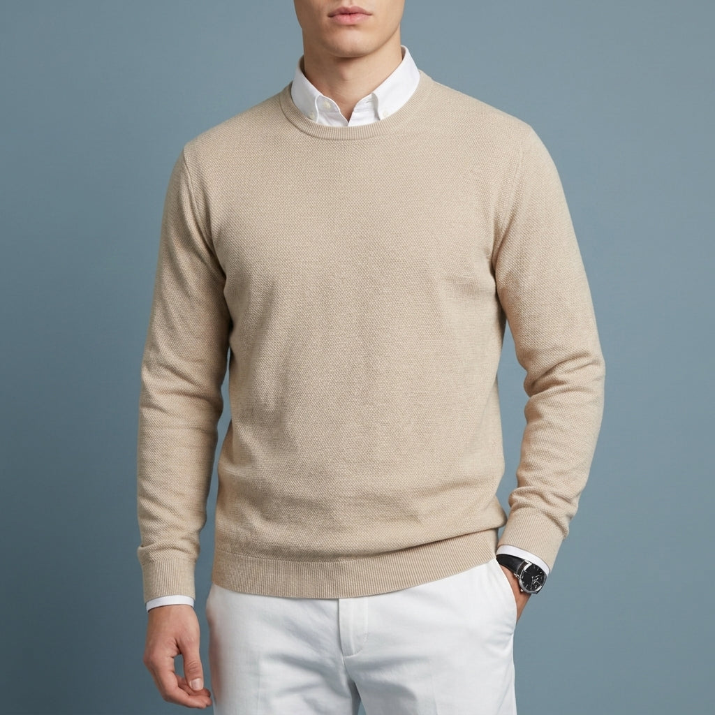 Oscar - Men's Textured Crew Neck Pullover Sweater