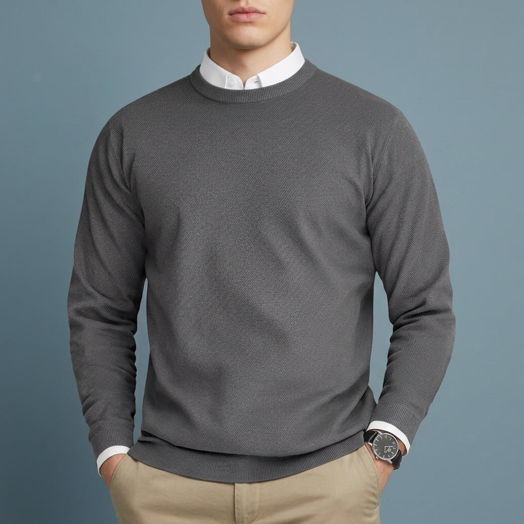 Oscar - Men's Textured Crew Neck Pullover Sweater