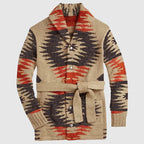 Owen - Men's Shawl-Collar Cardigan with Geometric Aztec Motif