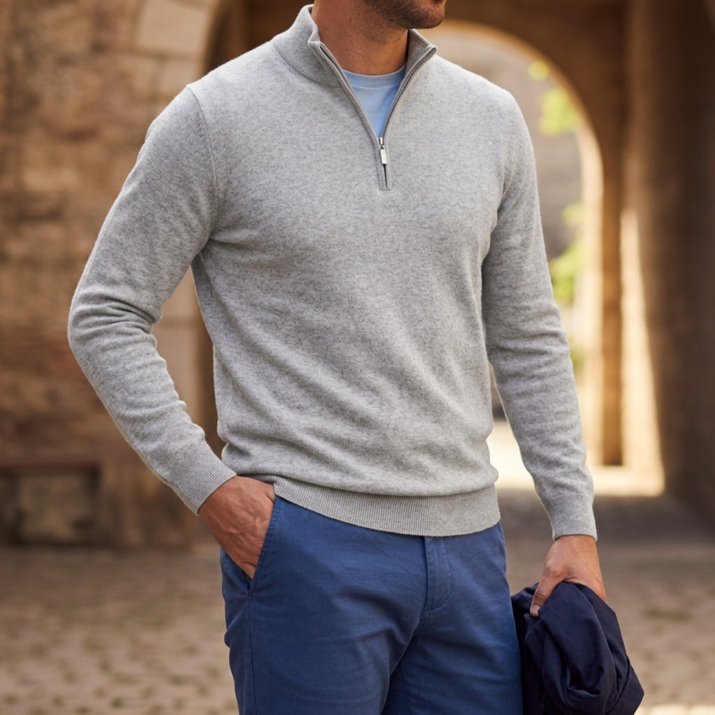 Prescott - Men's Quarter-Zip Knit Sweater with Ribbed Edges