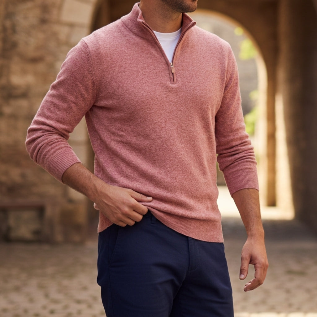 Prescott - Men's Quarter-Zip Knit Sweater with Ribbed Edges