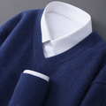 Quinlan - Men's V-Neck Wool-Blend Sweater with Ribbed Trim
