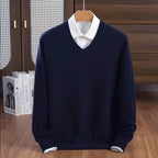 Quinlan - Men's V-Neck Wool-Blend Sweater with Ribbed Trim