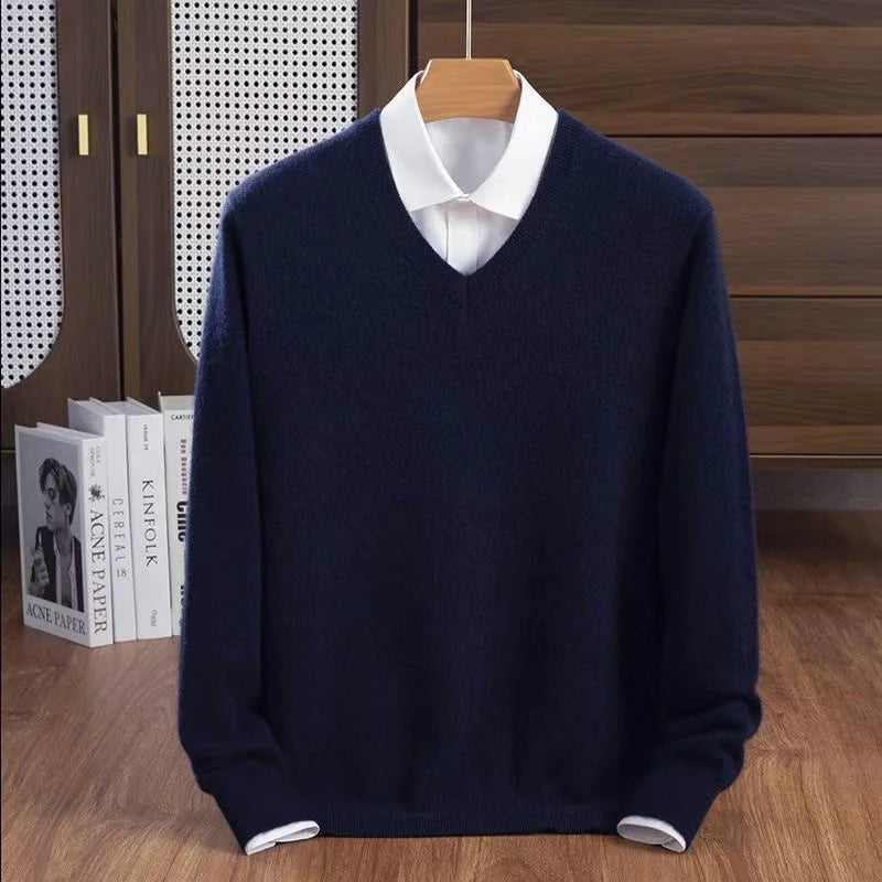 Quinlan - Men's V-Neck Wool-Blend Sweater with Ribbed Trim