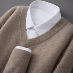 Quinlan - Men's V-Neck Wool-Blend Sweater with Ribbed Trim
