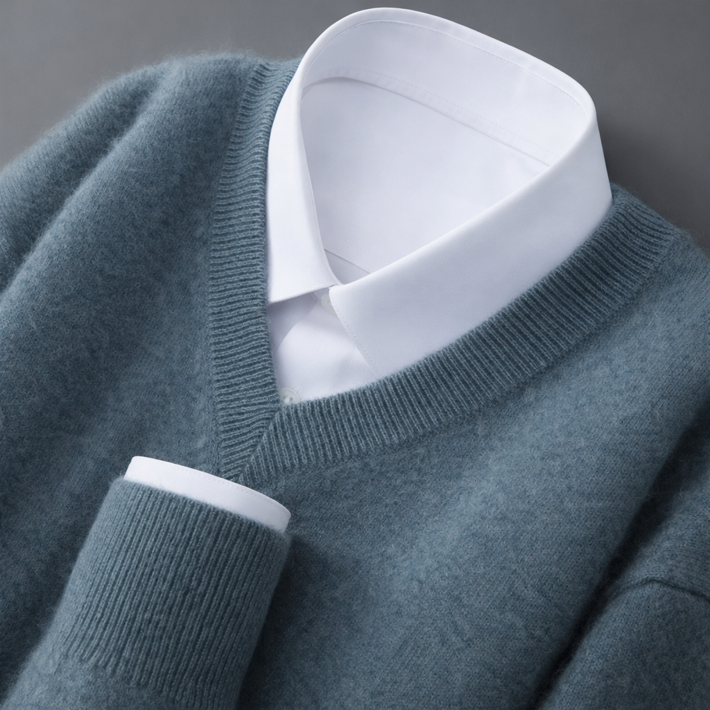 Quinlan - Men's V-Neck Wool-Blend Sweater with Ribbed Trim